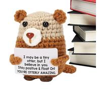 Positive Crochet Otters - Handmade Animal Encouraging Messages, Knitted Uplift Toy Doll Desk Table | Inspiring Plush Figure Home Office Decoration, regalo motivazionale per adulti