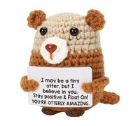 Positive Crochet - Simpatica lontra all'uncinetto, bambola ispiratrice con biglietto positivo, ornamento da tavolo edificante fatto a mano per casa e ufficio, rallegrati