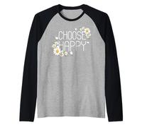 Positive Floral Daisy Flower, Inspirational, Choose Happy Maglia con Maniche Raglan