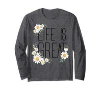 Positive Floral Daisy Flower, Inspirational, Life is Great Maglia a Manica