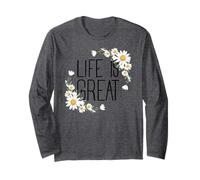 Positive Floral Daisy Flower, Inspirational, Life is Great Maglia a Manica