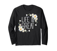 Positive Floral Daisy Flower, Inspirational, Life is Great Maglia a Manica
