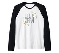 Positive Floral Daisy Flower, Inspirational, Life is Great Maglia con Maniche Raglan