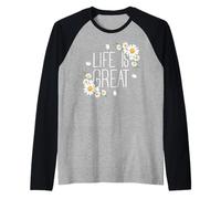 Positive Floral Daisy Flower, Inspirational, Life is Great Maglia con Maniche Raglan