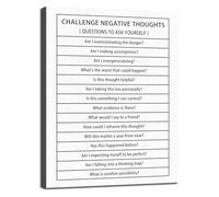 Positive Quote Canvas Wall Art Challenge Negative Thoughts Inspirational Motivational Poster for Classroom Office Modern Home Decor(Framed,08x12inch(20x30cm))