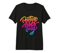 Positive Vibes Only Colorful Retro Typography Maglietta Premium