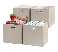 Posprica Scatole portaoggetti pieghevoli, cubo, spesse e resistenti, 33 x 33 x 33 cm, 4 pezzi, beige