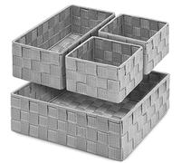 Posprica Set di 4 contenitori organizer per cassetti, con cinghie intrecciate, divisori per organizzare cassetti, mensole, armadi, cassettiere e controsoffitti, colore grigio chiaro