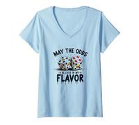 Possa Le probabilità Essere Sempre nel Mio Sapore Dadi Cibo Gioco di Parole Maglietta con Collo a V, Donna, Celeste, XXL