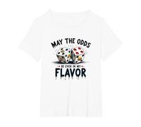 Possa Le probabilità Essere Sempre nel Mio Sapore Dadi Cibo Gioco di Parole Maglietta, Donna Plus-Size, Bianco, 3X