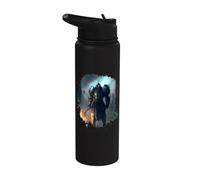 Possente cavaliere in armatura con spada di fuoco Stainless Steel Insulated Water Bottle