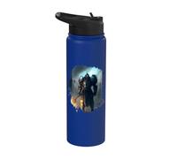Possente cavaliere in armatura con spada di fuoco Stainless Steel Insulated Water Bottle