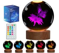 POSSHE K9 - Lampada notturna in cristallo a forma di farfalla, 80 mm, con telecomando in 16 colori, ideale come regalo per donne, mogli, fidanzate