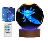 POSSHE Luce Notturna Axolotl con Sfera di Cristallo 3D K9 da 8 cm Aggiornata, Lampada Axolotl con Telecomando, 16 Colori, Confezione Regalo per Compleanno, Natale, Figurine Axolotl Fantastiche
