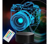 Posshe - Regalo per Fotografi Uomini, Lampada da Notte 3D con Telecamera e Telecomando, 16 Colori Cambianti, Timer, Dimmerabile, Modalità Lampeggiante RGB, Regalo Fotografico per Uomini Donne