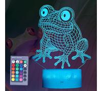 POSSHE Simpatica luce notturna a forma di rana, regalo a forma di rana, lampada a illusione 3D con RGB 16 colori che cambiano, telecomando, timer, dimmerabile, decorazione per la stanza dei bambini,