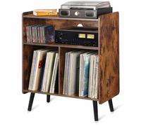 Possile Supporto per giradischi vintage a 3 livelli, armadietto per dischi in vinile metà secolo, può contenere fino a 100 album, grande supporto girevole in legno per soggiorno, ufficio, marrone