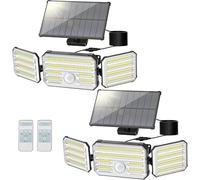Possily Faretti Solari a LED da Esterno con Sensore di Movimento, Luce Solare Led Esterno con Telecomando 4 Modes 2000mAh IP67 Impermeabile, Lampada Solare con Pannello Solare per Giardino, 2 Pezzi