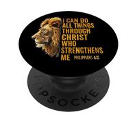 Posso fare tutte le cose attraverso Christ Lion Philippians 4:13 PopSockets PopGrip Adesivo