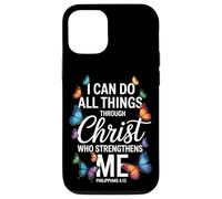 Posso fare tutte le cose attraverso Cristo Farfalla Fede Custodia per iPhone 12/12 Pro