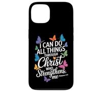 Posso fare tutte le cose attraverso Cristo Farfalla Fede Custodia per iPhone 13