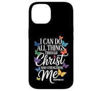 Posso fare tutte le cose attraverso Cristo Farfalla Fede Custodia per iPhone 14