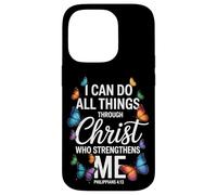 Posso fare tutte le cose attraverso Cristo Farfalla Fede Custodia per iPhone 14 Pro