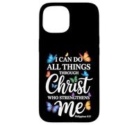 Posso fare tutte le cose attraverso Cristo Farfalla Fede Custodia per iPhone 15