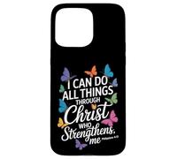 Posso fare tutte le cose attraverso Cristo Farfalla Fede Custodia per iPhone 15 Pro Max