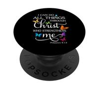 Posso fare tutto attraverso Cristo Butterfly Art - Religioso PopSockets PopGrip Adesivo