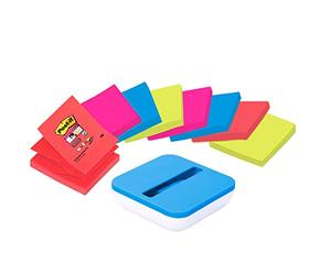 Post-it 63487 Dispenser da Tavolo Ricaricabile e 8 Post-it Blocchetti Foglio Adesivi, 76 x 76, Giallo/Rosso/Azzurro/Arancione
