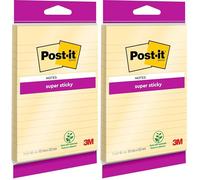 Post-it 6845SLCY Super Sticky Notes 102 x 152 mm, a righe, 1 blocco da 45 fogli, giallo (Confezione da 2)