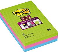 Post-it 76034 - Confezione Colori Assortiti Verde neon, Fucsia, Violetto di foglietti Post-it Super Sticky Colorati, Formato 102 x 152 mm, Confezione da 3 Blocchetti