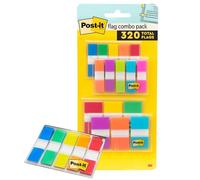 Post-it - Confezione combinata di colori assortiti, 320 bandiere in totale, 200 bandiere larghe 2,5 cm e bandiere larghe 120 cm, 4 dispenser on-the-go