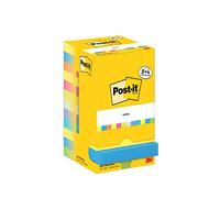 Post-it Foglietti, Collezione Energetic, Confezione da 8 blocchetti + 4 Gratis, 76 mm x 76 mm, Colori Giallo, Azzurro, Rosa, Verde - Foglietti Adesivi per Appunti, Elenchi & Promemoria