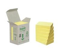 Post-It Foglietti Notes In Carta Riciclata al 100%, Canary Yellow, 38 mm x 51 mm, 100 Fogli/Blocchetto, 6 Blocchetti, Colore Giallo, Per Appunti, Elenchi & Promemoria