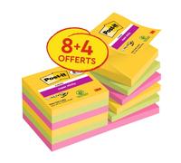 Post-it Foglietti Super Stick Z-Notes, Carnival, Pacchetto Convenienza da 8 blocchetti + 4 gratis, 90 Fogli/blocco, 76mm x 76mm, Colori Giallo, Verde, Rosa. Per Appunti, Elenchi & Promemoria