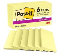 Post-it Foglietti Super Sticky Canary Yellow, Confezione da 6 blocchetti, 90 Fogli per blocco, 76 mm x 127 mm, Colore Giallo, Foglietti Adesivi per Appunti, Elenchi & Promemoria