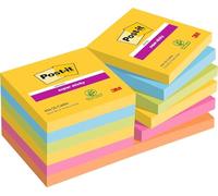 Post-it Foglietti Super Sticky, Collezione Carnival, Confezione da 12 blocchetti, 90 Fogli/blocco, 76 x 76 mm, Colori Carnevale, Per Appunti, Elenchi & Promemoria
