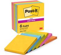 Foglietti Post-it® Super Sticky - 308907 Blocchetti Post-It 76 X 76 mm di colori assortiti con 90 fogli per blocchetto in confezione da 6 Pz.