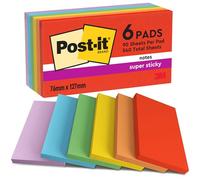 Post-it Super Sticky Notes Playful Color Collection, Pack of 6 Pads, 90 Sheets p