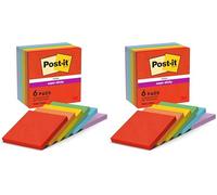 Post-it Foglietti Super Sticky, Collezione Playful da 6 blocchetti, 90 Fogli/blocco, 76 x 76mm, Colori Giocoso (Confezione da 2)