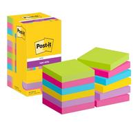Post-it Foglietti Super Sticky, Confezione da 12 blocchetti, 90 Fogli/blocco, 76 mm x 76 mm, Colori assortiti. Per Appunti, Elenchi & Promemoria