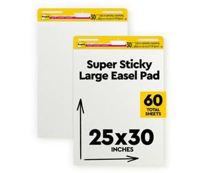 Post-it, Lavagna Cancellabile Post-it Super Sticky, 2 Blocchi da 15 Fogli Rimovibili, Blocco da Parete e Treppiedi, Bianco, 635 X 762 Mm