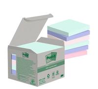 Post-it Foglietti in carta riciclata al 100% in colori assortiti, Confezione da 6 blocchetti, 100 Fogli per blocco, 76 mm mm x 76 mm, Colori Verde, Rosa, Azzurro