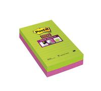 Post-it 73311 Super Sticky Foglietti a Righe, 45 Fogli, Confezione da 3 Blocchetti, 125 x 200 mm, Ultra (Verde/Fucsia)