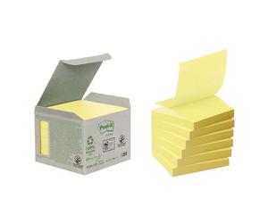 Post-it Recycled Z-Notes, Canary Yellow, 76 mm x 76 mm, 100 Sheets/Pad, 6 Pads/P