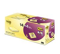 Post-It Super Sticky Foglietti Promo Pack di 14 + 4 Gratis, 76 x 76 mm, Giallo Canary - Per Appunti, Elenchi & Promemoria