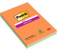 Post-It Super Sticky Grandi Formati, Collezione Boost, a Righe, 101 mm x 152 mm, 45 Fogli/Blocchetto, 3 Blocchetti/Confezione