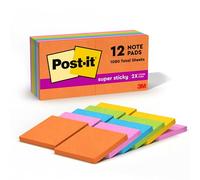 Post-It Super Sticky Notes, 3 in x 3 in, Rio de Janeiro Collection, 12 Pads/Pack Blu, Arancione, Rosa, Giallo 90fogli pouch autoadesiva